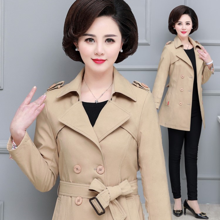 2019春秋新款媽媽裝西服領(lǐng)風(fēng)衣中老年女裝夾克時尚修身中長款外套