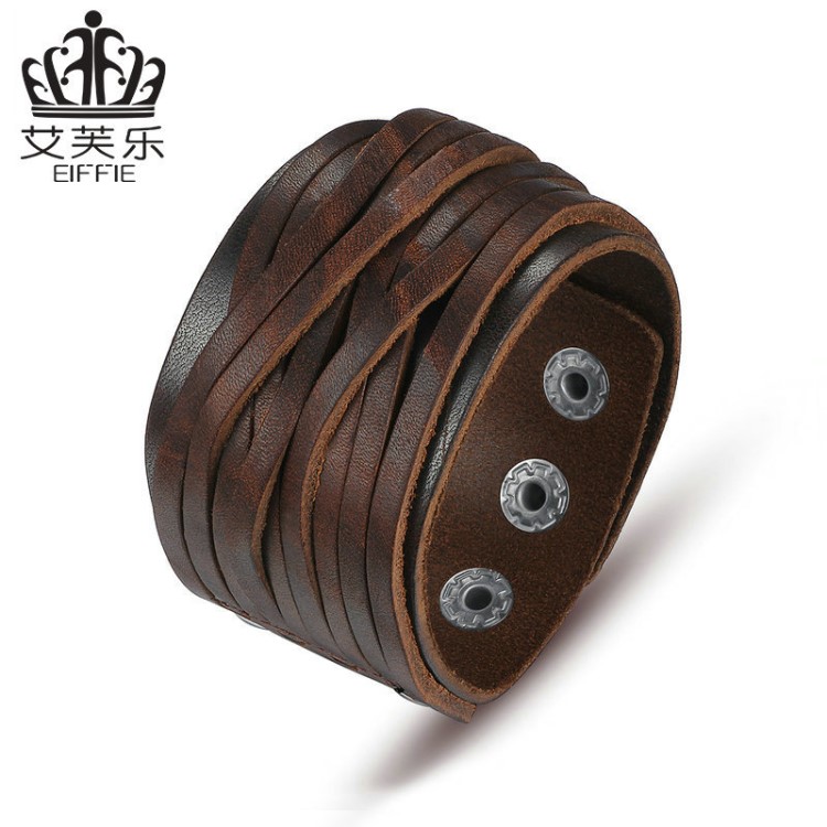 ebay歐美貨源 時尚三線皮手環簡約寬版真皮手鐲現貨Y PI0337-1