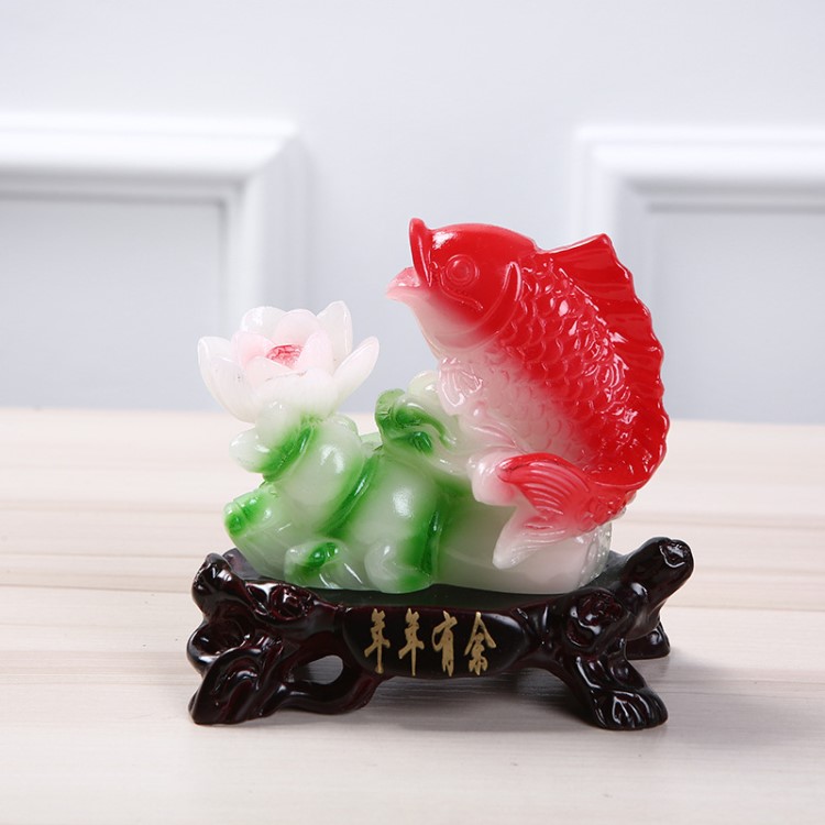 創(chuàng)意家居荷葉金魚(yú)辦公禮品樹(shù)脂擺件年年有魚(yú)樹(shù)脂工藝品廠家定制