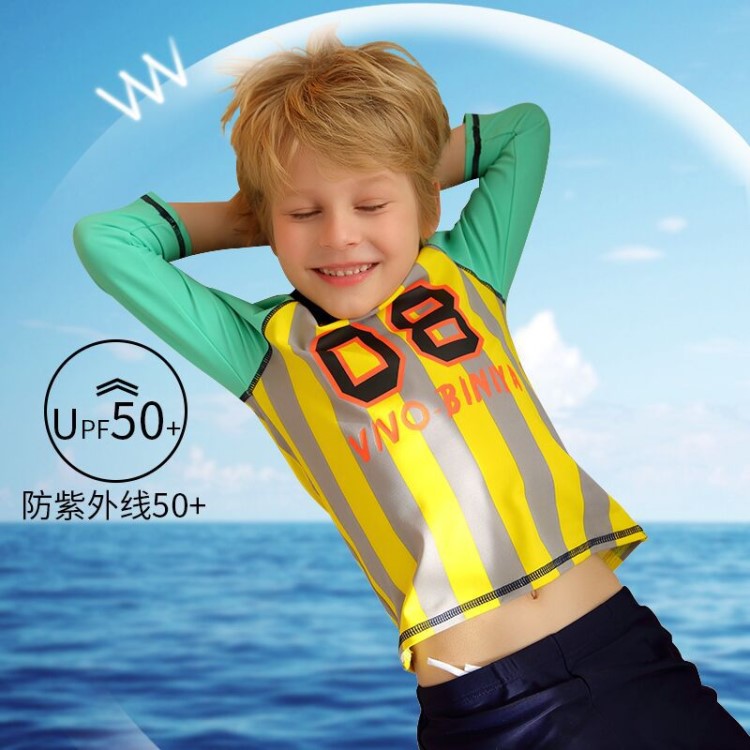 vivo-biniya2018夏季新款男童長袖短褲泳裝兒童小學生防曬游泳衣