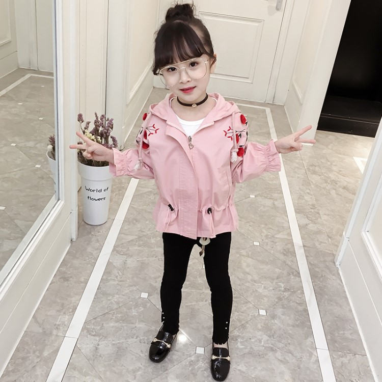 2019新款女童外套春秋裝中大童繡花蝙蝠衫上衣女孩夾克一件代發(fā)