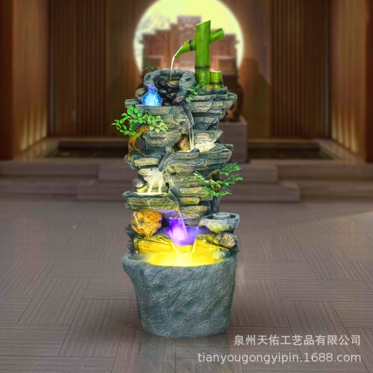 中式仿石假山流水噴泉客廳加濕器陽(yáng)臺(tái)裝飾招財(cái)落地?cái)[件樹(shù)脂工藝品