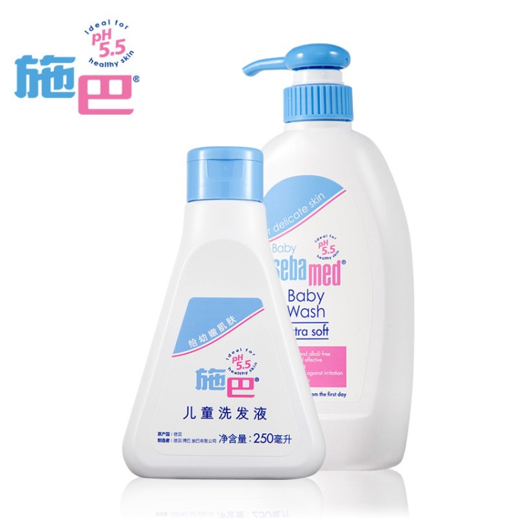 德國原裝施巴嬰兒潔膚浴露400ml/兒童洗發(fā)液250ml二合一套裝