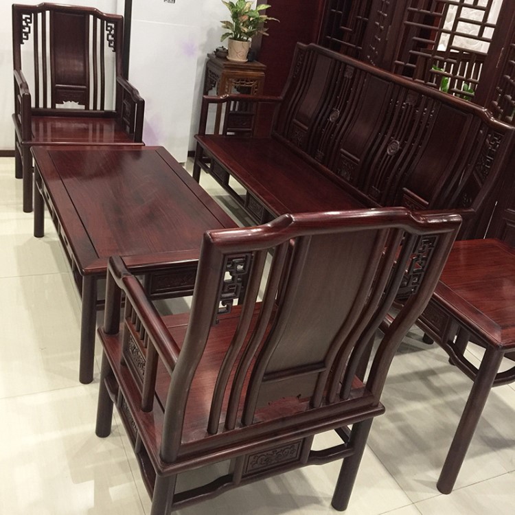 明式古典血檀沙發(fā)六件套卷書紅木家具中式實(shí)木客廳沙發(fā)組合