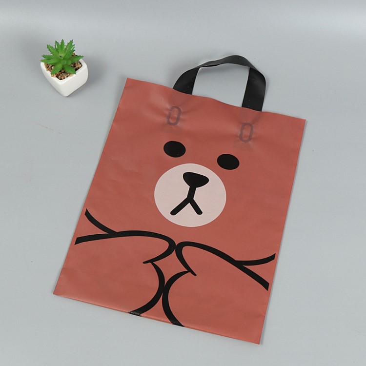 批發(fā)塑料手提服裝購物包裝禮品袋定制logo卡通咖啡熊PE袋廠家直銷
