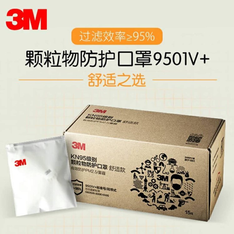 3M9501v+口罩防霧霾男女冬季騎行KN95防工業(yè)粉塵帶呼氣閥舒適透氣