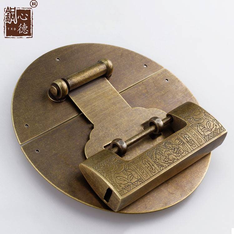 老式樟木箱子铜配件仿古锁皮箱复古搭扣仿古木箱中式铜圆形锁扣