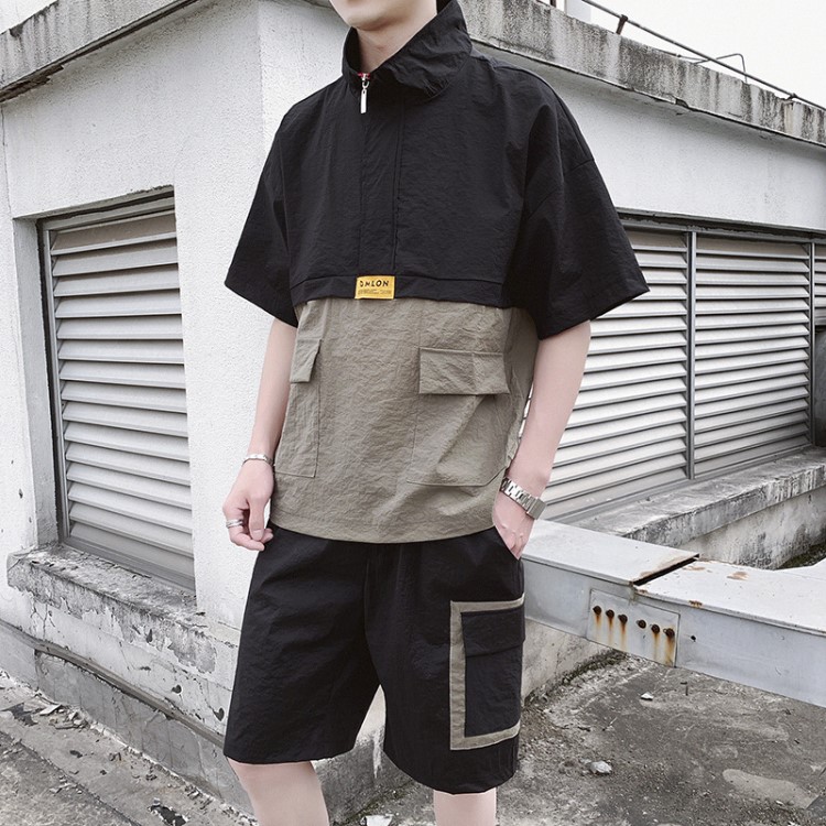 2019夏季新款短袖T恤一套裝韓版潮流男士運動休閑薄款兩件套男裝
