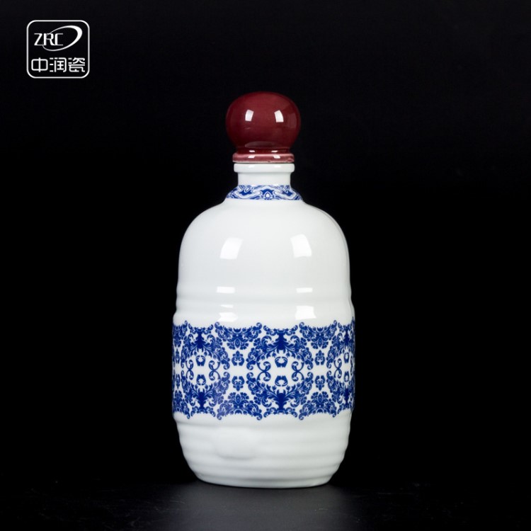 復(fù)古創(chuàng)意陶瓷酒瓶青花福紋500ml酒壇黃酒白酒小酒壺1斤廠家直銷