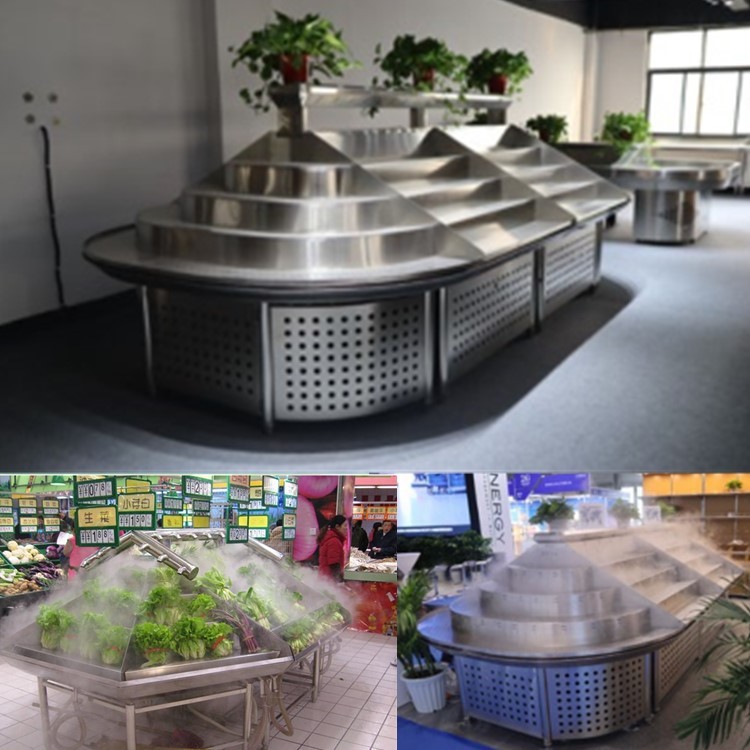 厂家批发不锈钢喷雾蔬果架 钢木水果架 超市保湿蔬菜货架果菜架