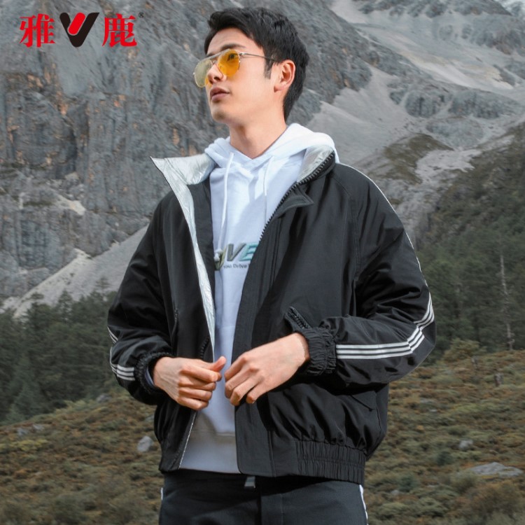 yaloo/雅鹿羽絨服男 短款立領(lǐng)2018冬季韓版保暖條紋潮牌男裝外套
