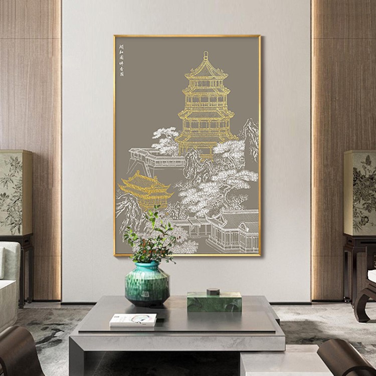 廠家直銷新中式金箔肌理浮雕畫樣板房家居辦公室酒店3D立體實物畫