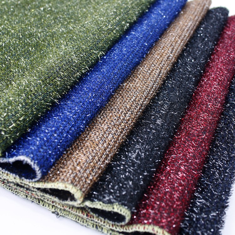 江阴花式纱粗花呢毛呢服装布料秋冬金银丝面料花呢批发定制