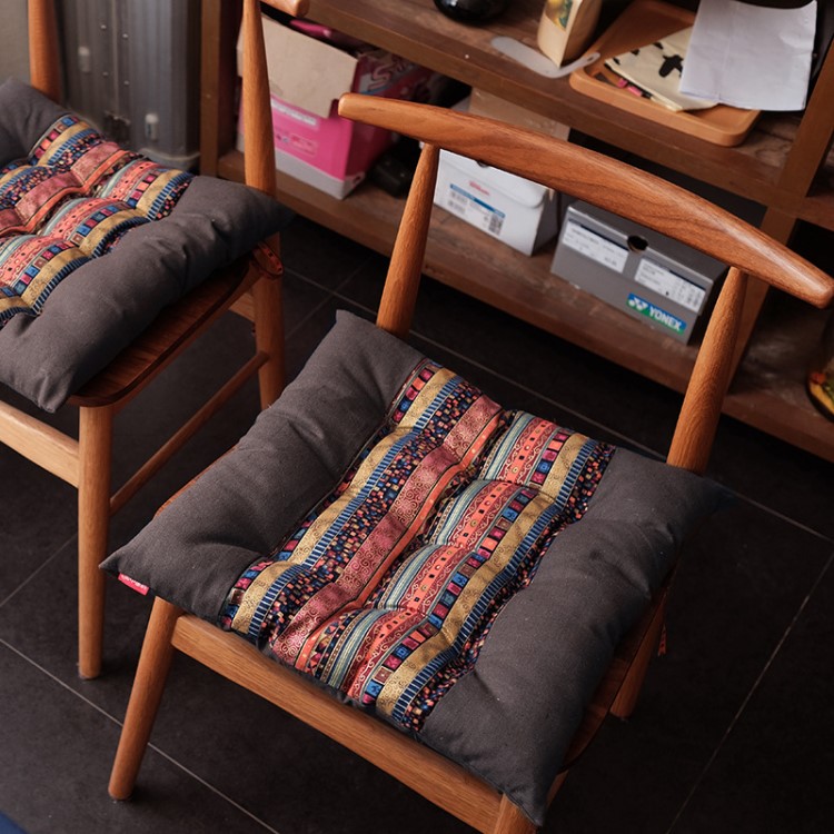 东南亚民族风泰式布艺棉麻加厚餐厅椅子坐垫方形椅垫榻榻米馒头垫