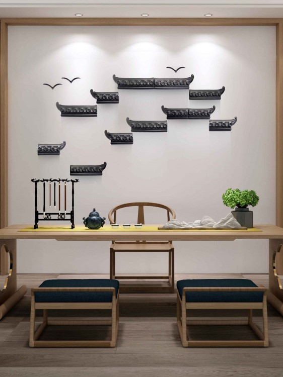 新中式飯店客廳裝飾壁掛創(chuàng)意餐廳墻上陶瓷電視廣東省裝修墻面掛件