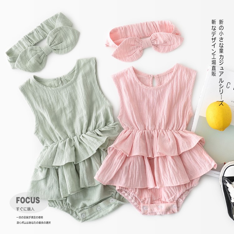 越己家 ins爆款兒童無袖連體哈衣 女嬰童色蛋糕裙爬服