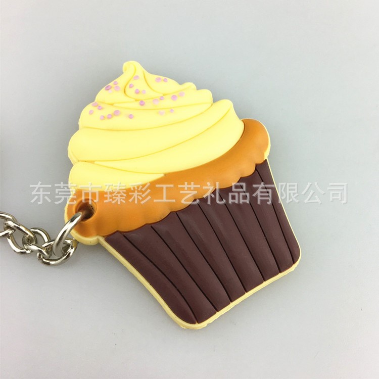 仿真食品雙面鑰匙配飾軟膠小面包鑰匙圈PVC杯子蛋糕鑰匙扣