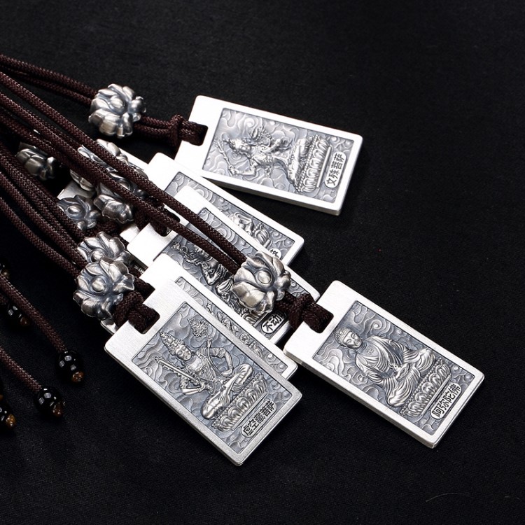 壹鹿銀S999足銀復(fù)古八大守護(hù)神本命佛蓮花仿古男女銀本命年吊墜