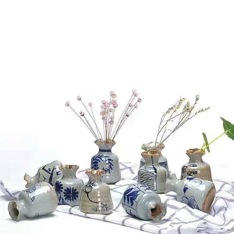 中式陶瓷手繪小花瓶手工花器 傳統(tǒng)桌面小擺件水培花插 陶冶性情