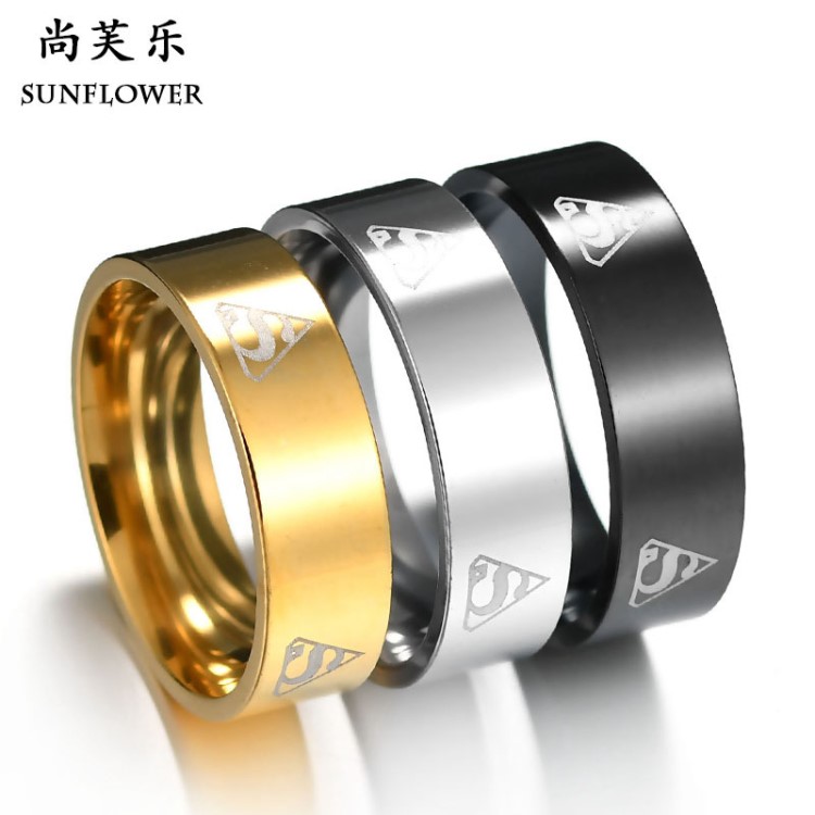 歐美影視周邊 鈦鋼直邊激光打標(biāo)超人LG不銹鋼戒指 廠家一件代發(fā)
