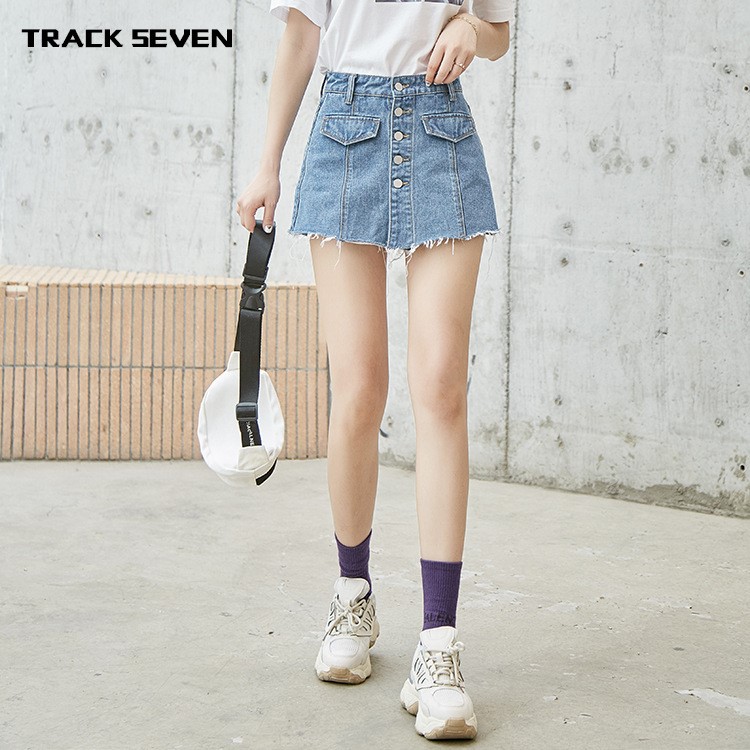 TRACKSEVEN 夏季新款韓版顯瘦包臀高腰短褲 全棉防走光牛仔裙褲女