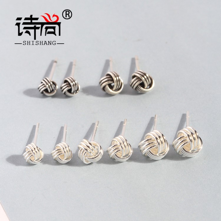 詩(shī)尚泰國(guó)手工通體S925銀耳飾素銀簡(jiǎn)約毛線球耳釘繞絲球韓版混批
