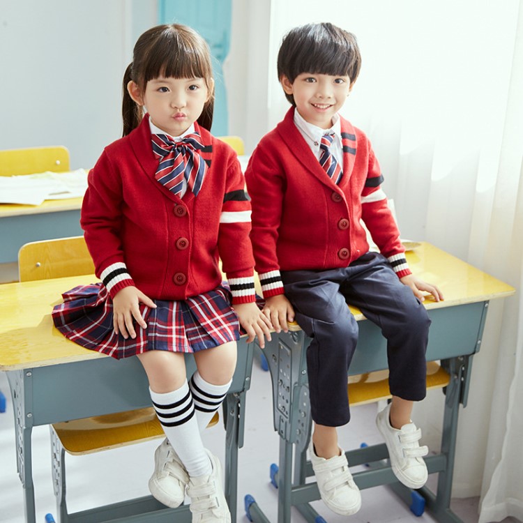 2019春季新款中小學(xué)生校服 兒童針織開衫校服套裝 幼兒園園服批發(fā)