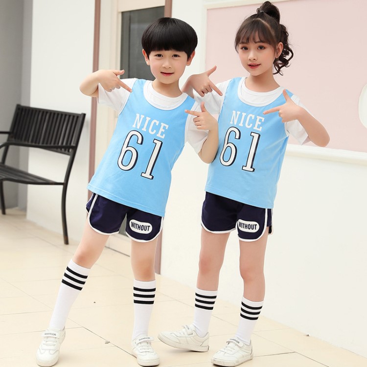 小學(xué)生班服夏裝棉演出校服兒童短袖夏季背心套裝幼兒園園服新款