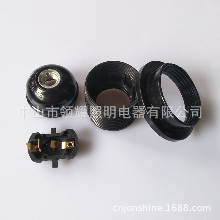 歐規(guī)E27 VDE電木膠木自鎖全牙全螺紋附外環(huán)螺口燈頭燈座 金屬牙蓋