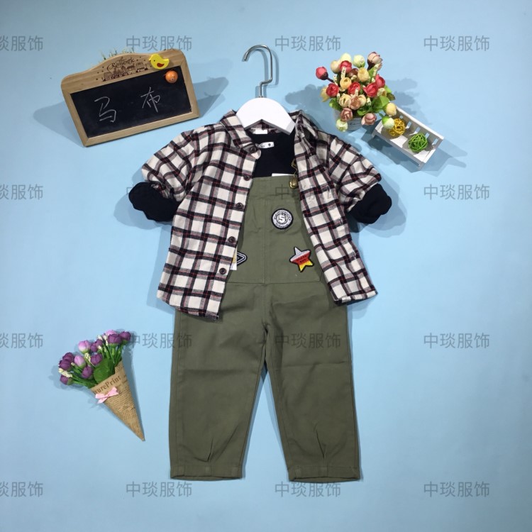 2018新品秋季童裝 品牌馬布韓版兒童套裝專柜童裝清貨批發(fā)