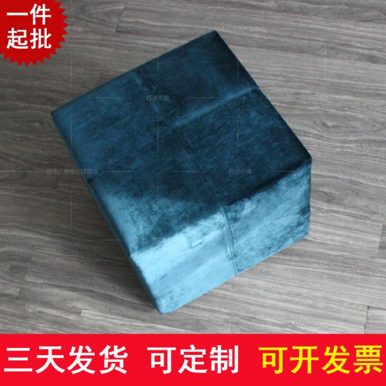 供應藍灰色布藝方凳 現代風格布凳 十字裝飾沙發凳定做軟包凳