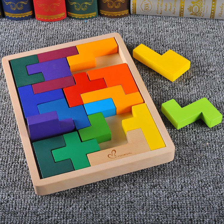 木制新款俄罗斯方块积木拼图儿童早教榉木智力方块拼板