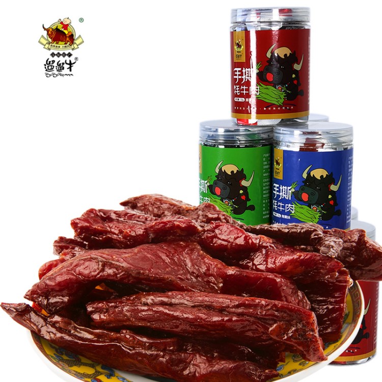 遛遛牛125g灌裝手撕牦牛肉特產(chǎn)五香麻辣牛肉干辦公室零食風干牛肉