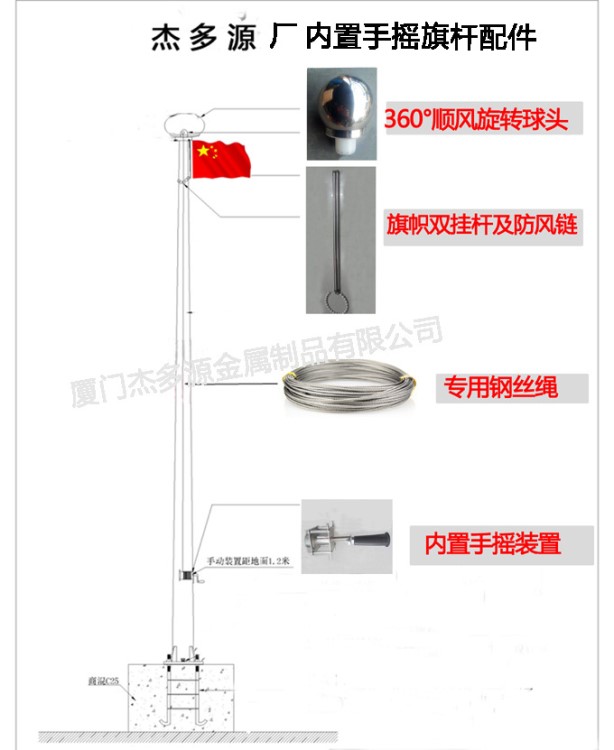 戶外旗桿升旗配件內置手動旗桿整套配件內置旗桿升降配件旗桿配件