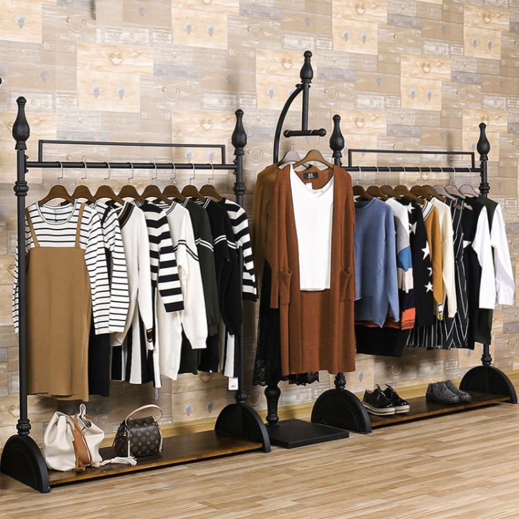 落地式商場女裝店陳列中島架鐵藝服裝店衣服展示架復古置物架貨架