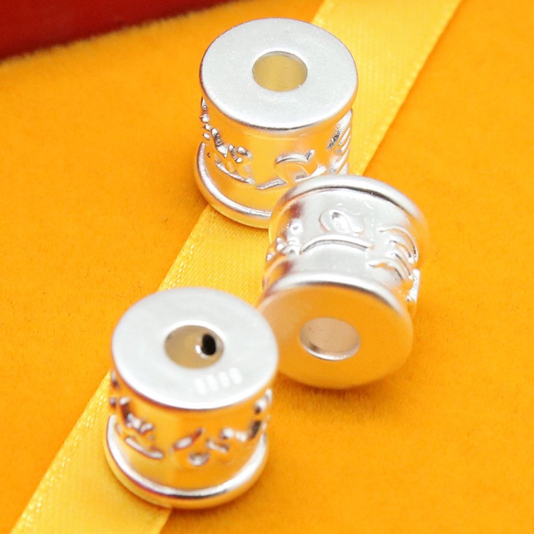 Y482銀S999足銀散珠六字真言桶珠子串珠diy手工飾品配件
