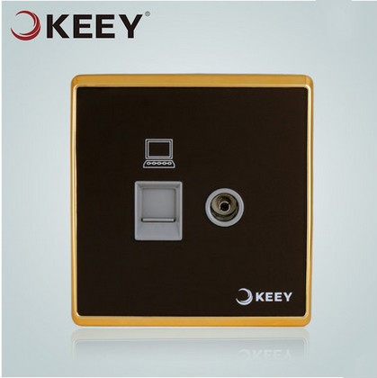 企一照明 開關插座面板 86型電話電腦插座家用網絡電話插座香檳金