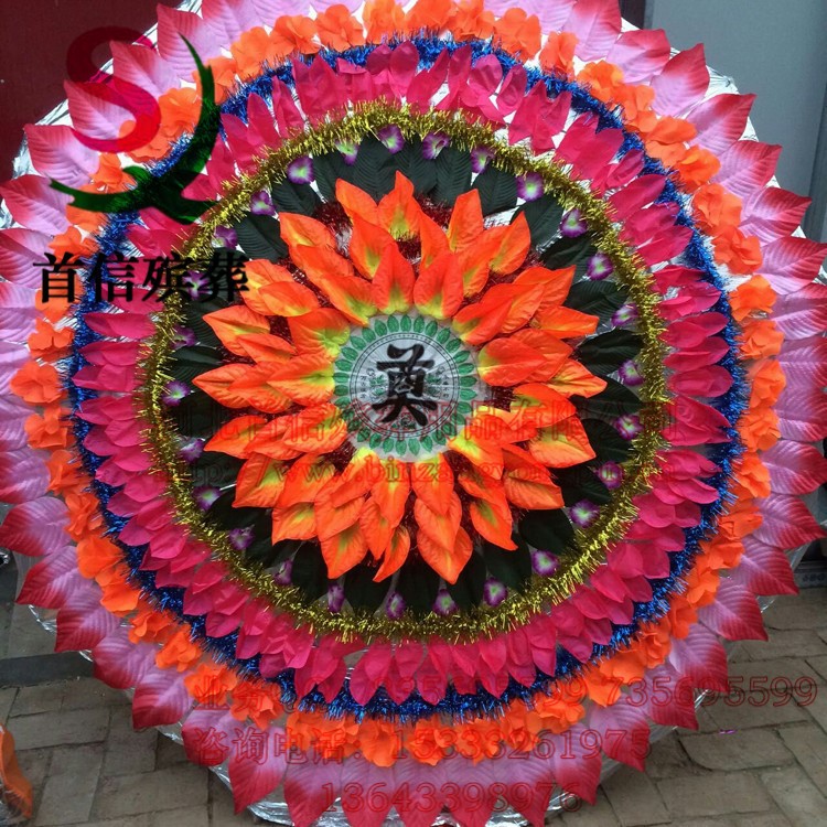 生產(chǎn)銷售彩色布葉荷花瓣布花圈，2米仿真絹花圈 建立紙花廠