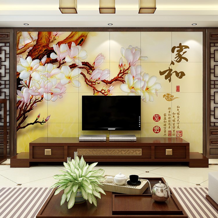 明艷陶瓷  瓷磚背景墻 客廳電視背景墻瓷磚  壁畫 玉蘭富貴