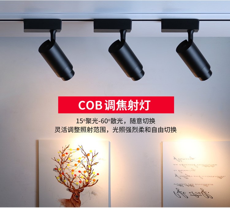 led变焦射灯轨道灯聚光单可调焦COB导轨灯明装博物馆服装店背景墙