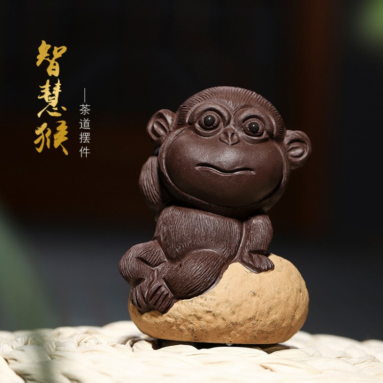 宜興紫砂茶寵智慧猴茶玩小雕塑猴子手工作品 茶具