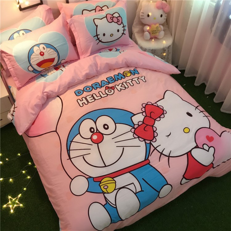 棉凯蒂猫哈喽hellokitty床单KT猫全棉公主风四件套卡通床上用品