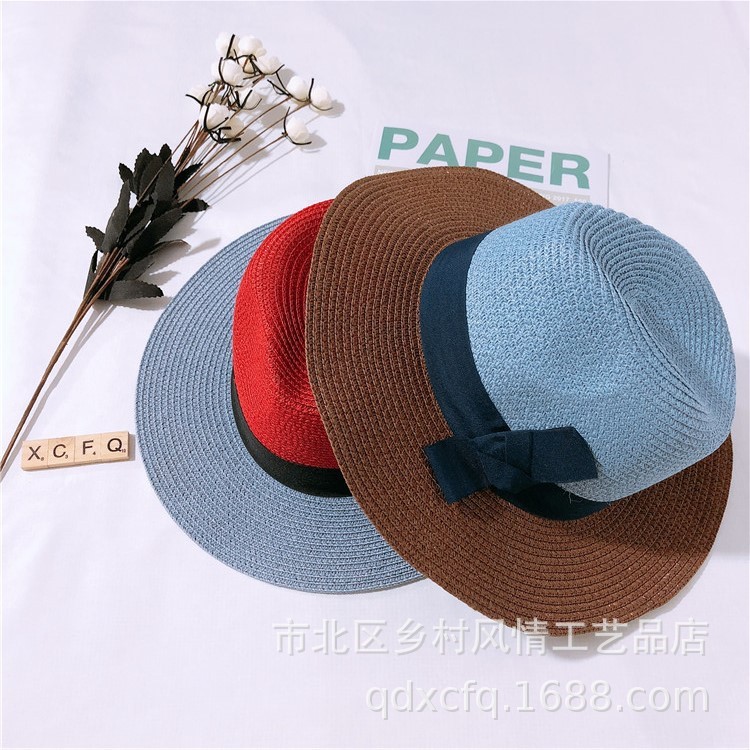 蝴蝶結禮帽 鄉村風情 麥稈禮帽 植物手工藝制品 草編帽 7號