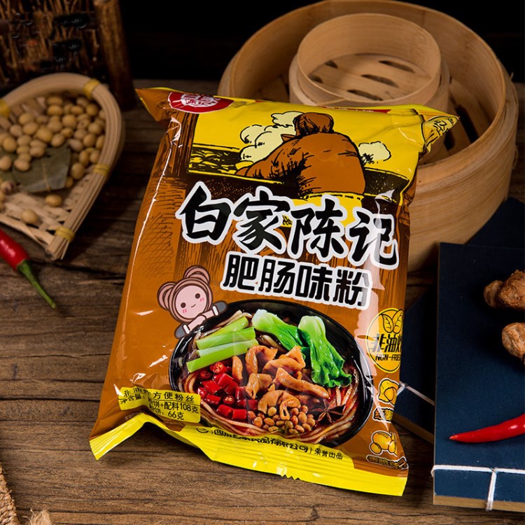 廠家直銷白家陳記袋裝辣味肥腸粉108g*10非油炸四川特色