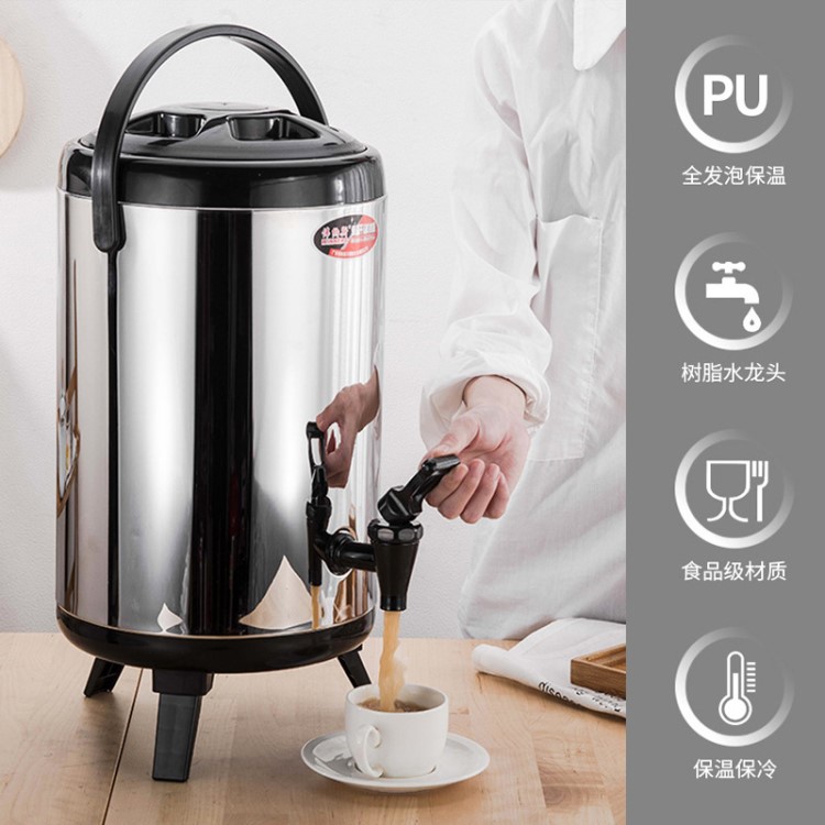 廠家直銷(xiāo)電熱保溫桶龍頭開(kāi)水商用大容量三層食品級(jí)不銹鋼奶茶桶