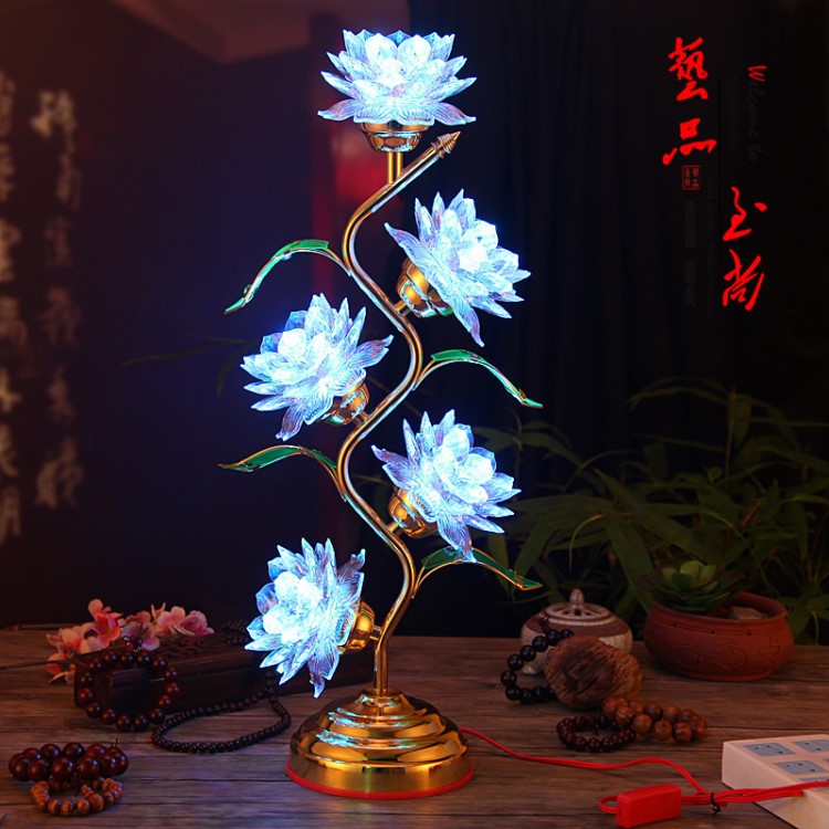 批发 五品亚克力七彩LED佛灯莲花灯 变色S型佛前灯供灯小号高60cm