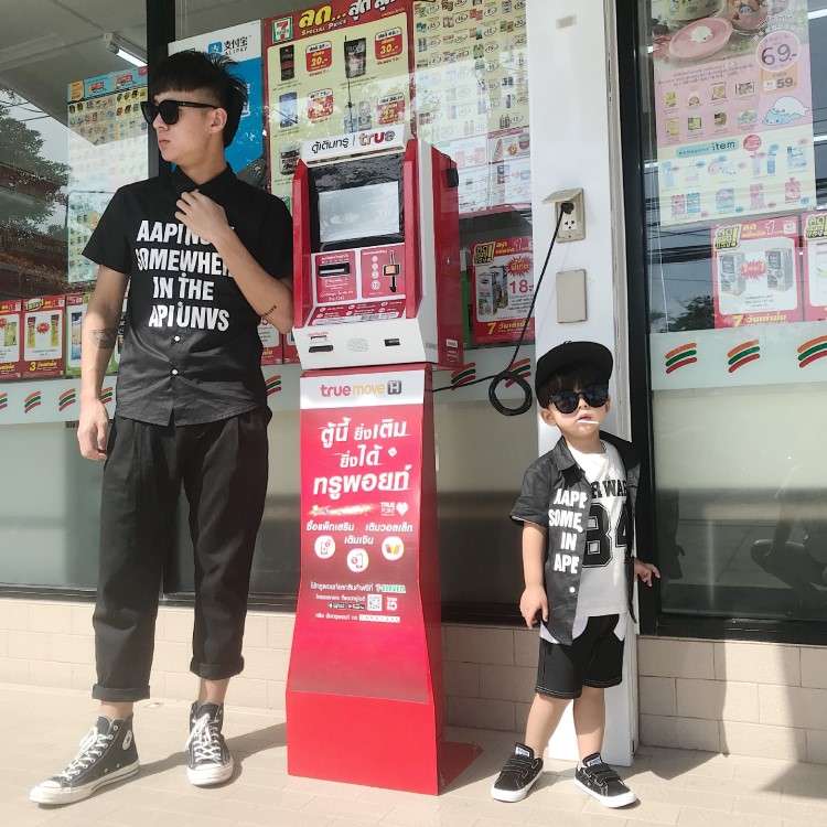 現貨19ss童裝夏季新款潮牌黑色英文襯衫短袖上衣親子父子裝