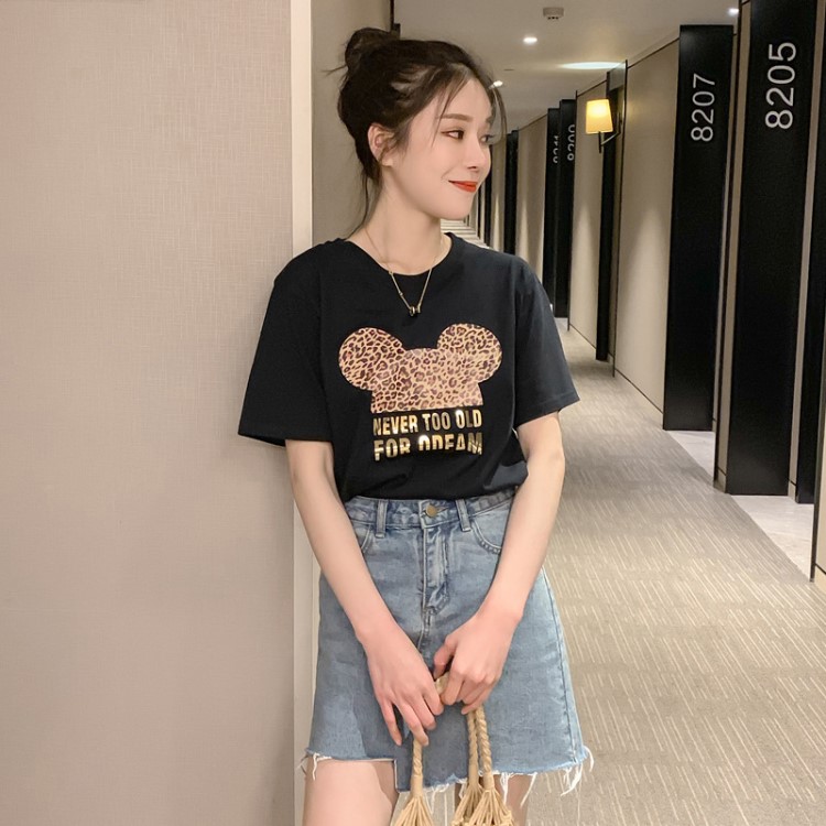 2019新款夏季跨境創意款韓版清新甜美棉套頭圓領寬松型女式T恤