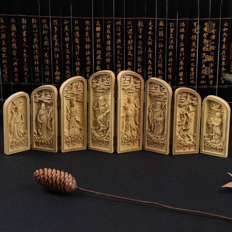 廠家直銷黃楊木雕佛像擺件八開佛像八仙過海木質工藝禮品木雕擺件