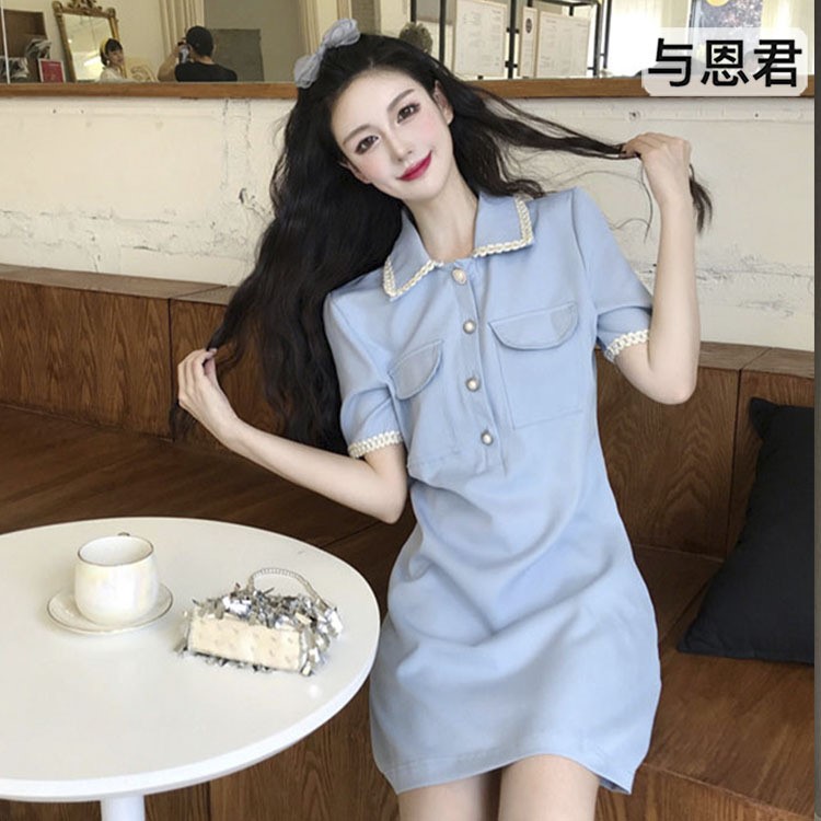 【與恩君9591】裙子仙女超仙森系時尚翻領(lǐng)珍珠扣矮個子搭配連衣裙